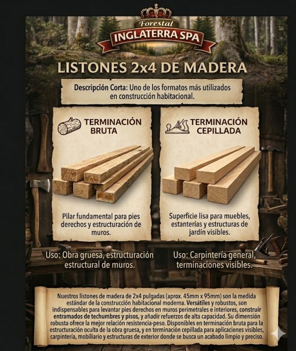 LISTONES 2x4 DE MADERA